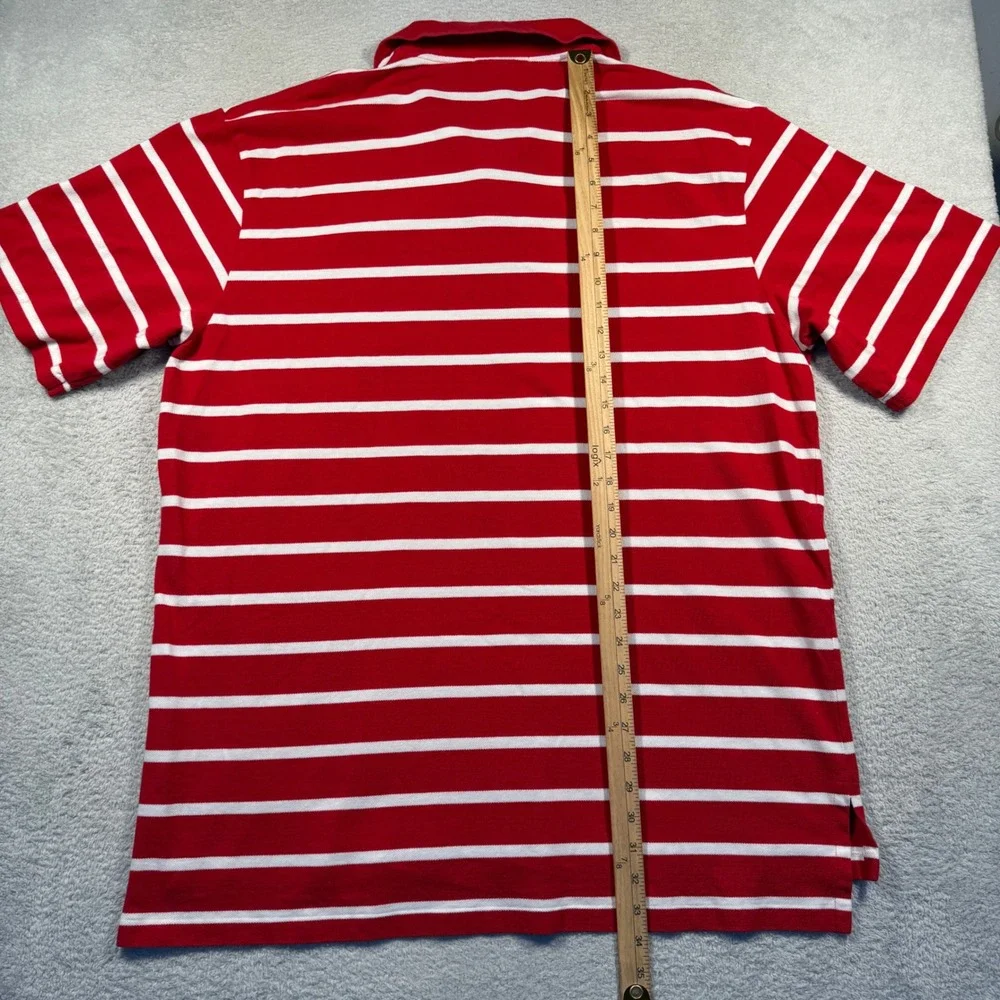 Vintage Polo Ralph Lauren XLT Tall Red White Striped Mesh Shirt Navy Pony Pocket